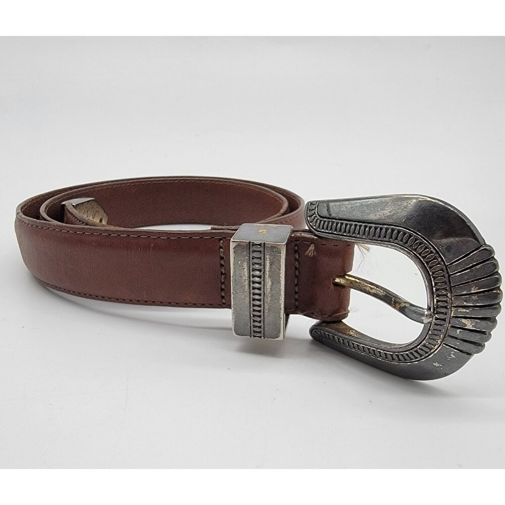 Onyx Belt Brown Leather Western‎ Belt Vintage Dated 1991 Sz 28